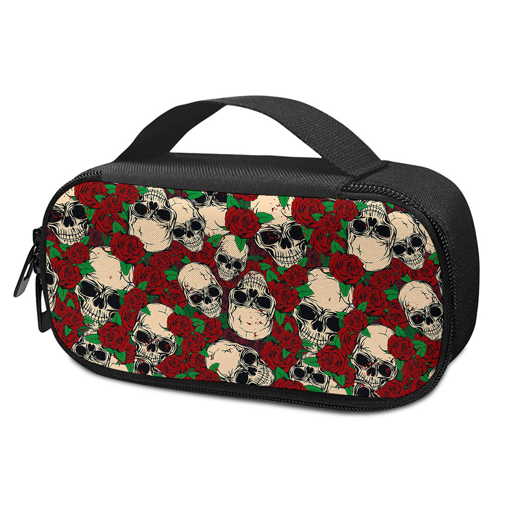 Red Rose Skull Pattern Print Insulin Cooler Travel Case