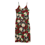 Red Rose Skull Pattern Print Jersey Midi Cami Dress