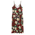 Red Rose Skull Pattern Print Jersey Midi Cami Dress