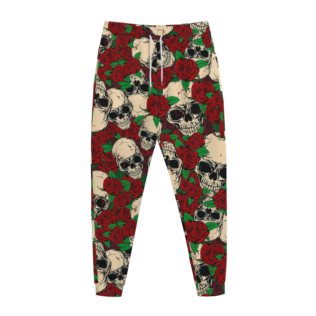 Red Rose Skull Pattern Print Jogger Pants