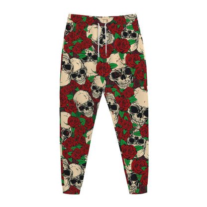 Red Rose Skull Pattern Print Jogger Pants