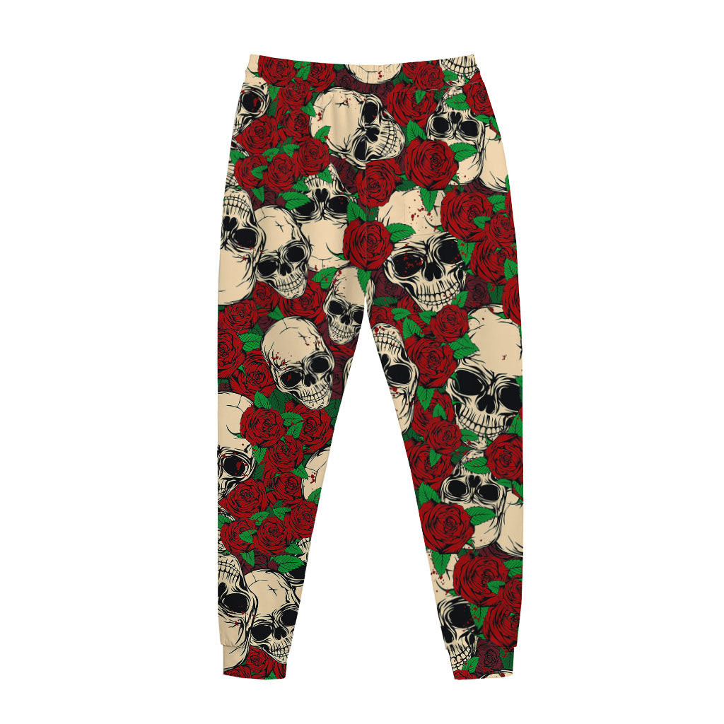 Red Rose Skull Pattern Print Jogger Pants