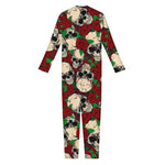 Red Rose Skull Pattern Print Jumpsuit