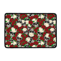 Red Rose Skull Pattern Print Kitchen Mat