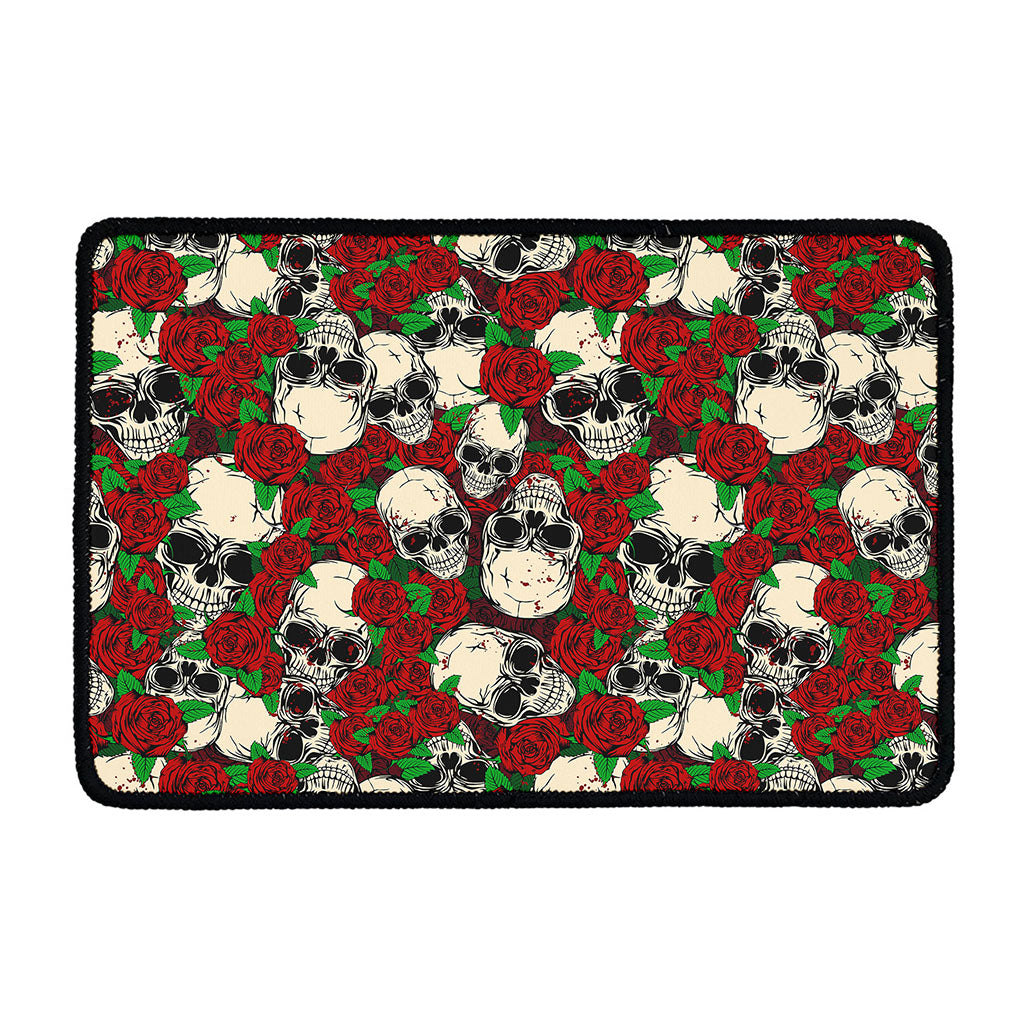 Red Rose Skull Pattern Print Kitchen Mat