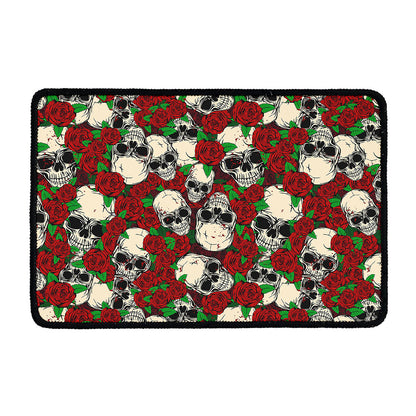 Red Rose Skull Pattern Print Kitchen Mat