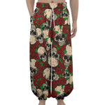 Red Rose Skull Pattern Print Lantern Pants