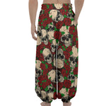 Red Rose Skull Pattern Print Lantern Pants