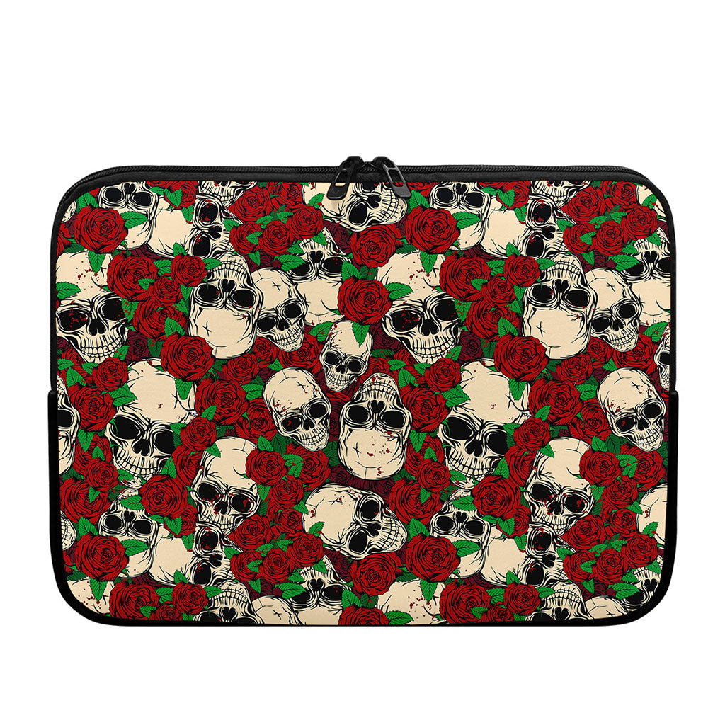 Red Rose Skull Pattern Print Laptop Sleeve