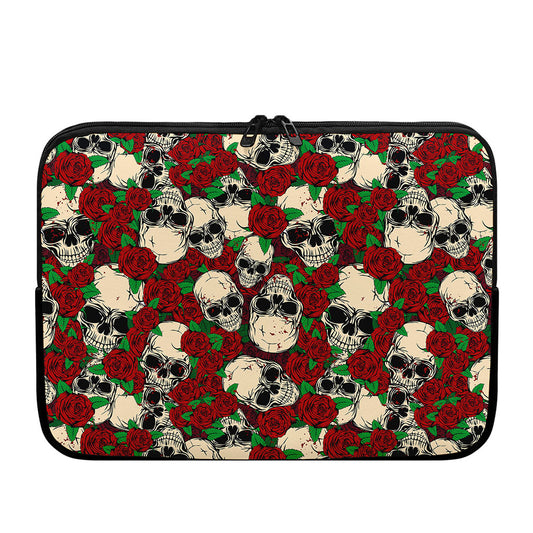 Red Rose Skull Pattern Print Laptop Sleeve