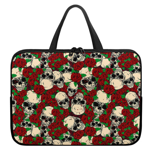 Red Rose Skull Pattern Print Laptop Sleeve With Handle