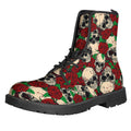 Red Rose Skull Pattern Print Lace-Up Boots