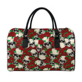 Red Rose Skull Pattern Print Leather Duffel Bag
