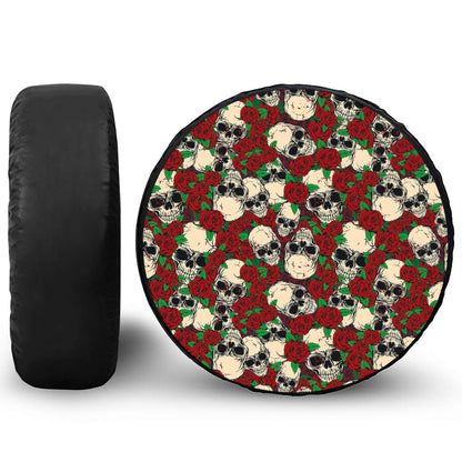 Red Rose Skull Pattern Print Leather Spare Tire Cover