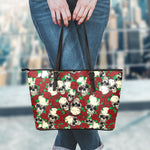Red Rose Skull Pattern Print Leather Tote Bag