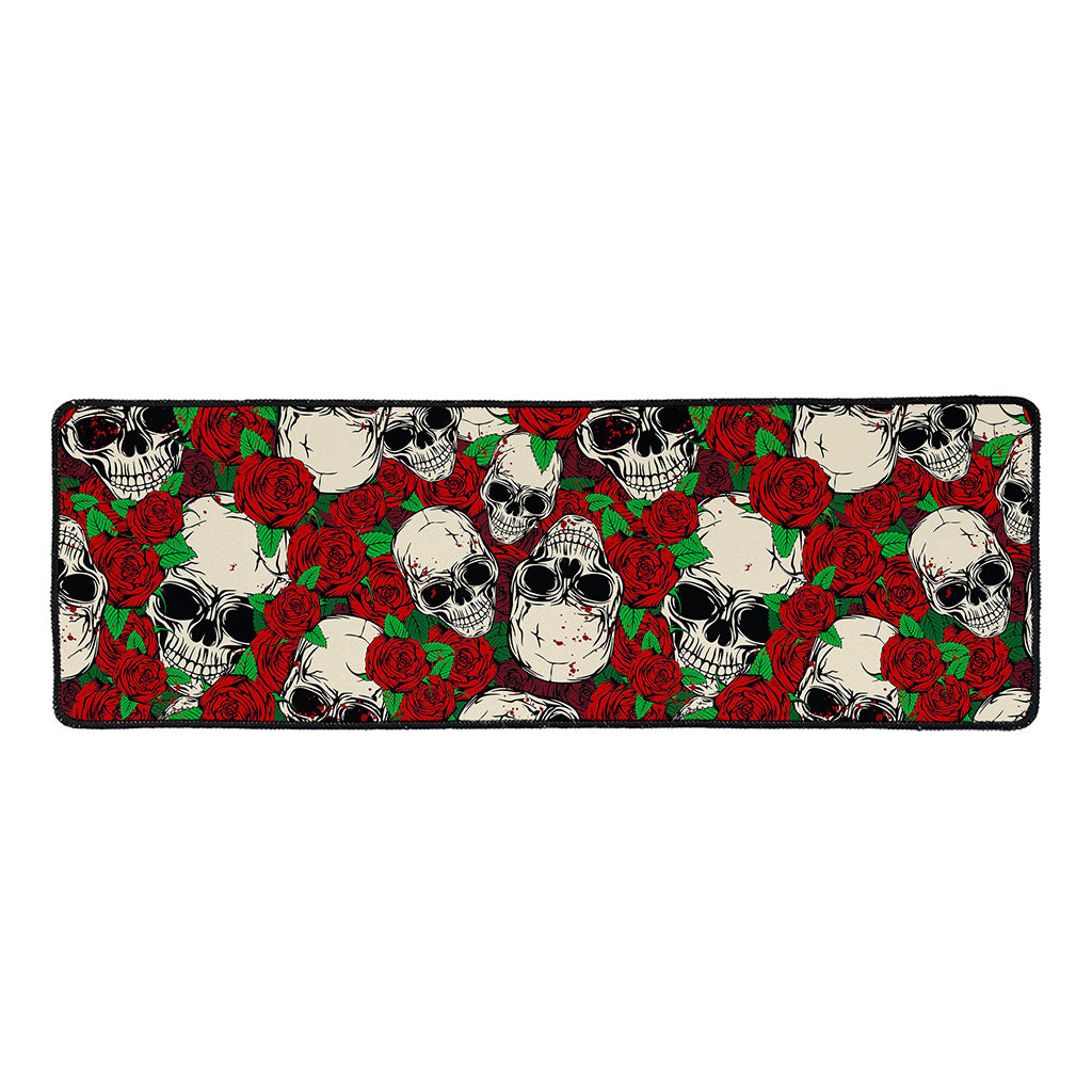 Red Rose Skull Pattern Print Long Kitchen Mat