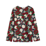 Red Rose Skull Pattern Print Long Sleeve Short Coat