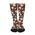 Red Rose Skull Pattern Print Long Socks