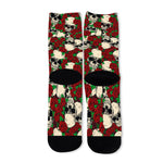 Red Rose Skull Pattern Print Long Socks