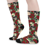 Red Rose Skull Pattern Print Long Socks