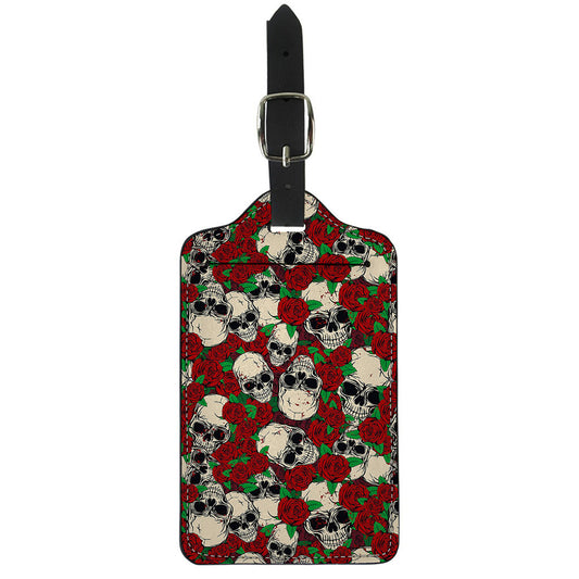 Red Rose Skull Pattern Print Luggage Tag