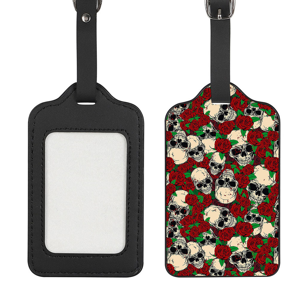 Red Rose Skull Pattern Print Luggage Tag