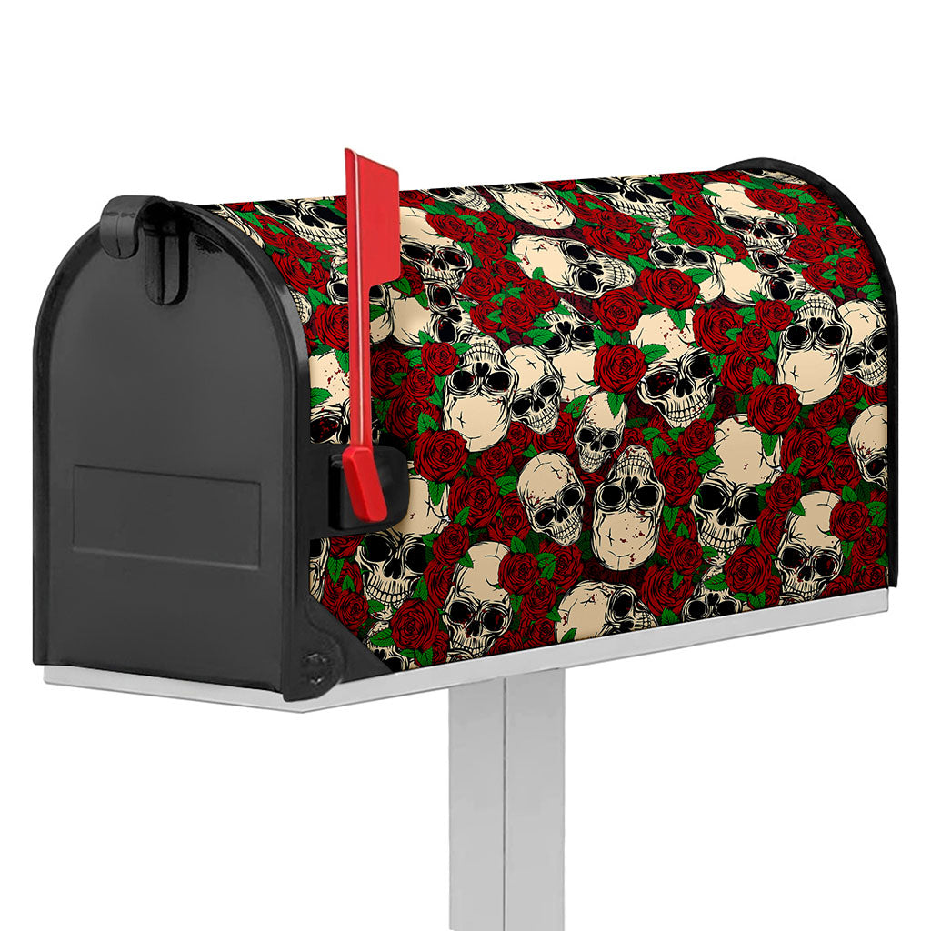 Red Rose Skull Pattern Print Mailbox Cover