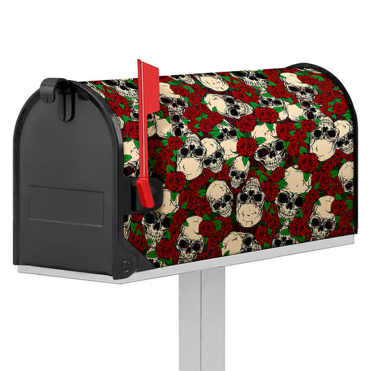 Red Rose Skull Pattern Print Mailbox Cover