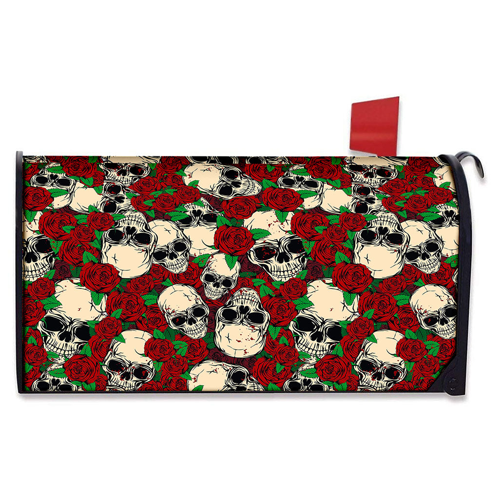 Red Rose Skull Pattern Print Mailbox Cover