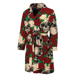 Red Rose Skull Pattern Print Men's Bathrobe