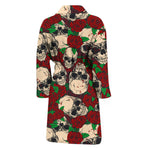 Red Rose Skull Pattern Print Men's Bathrobe