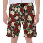 Red Rose Skull Pattern Print Men's Beach Shorts