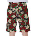 Red Rose Skull Pattern Print Men's Beach Shorts