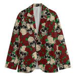 Red Rose Skull Pattern Print Men's Blazer