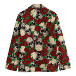 Red Rose Skull Pattern Print Men's Blazer