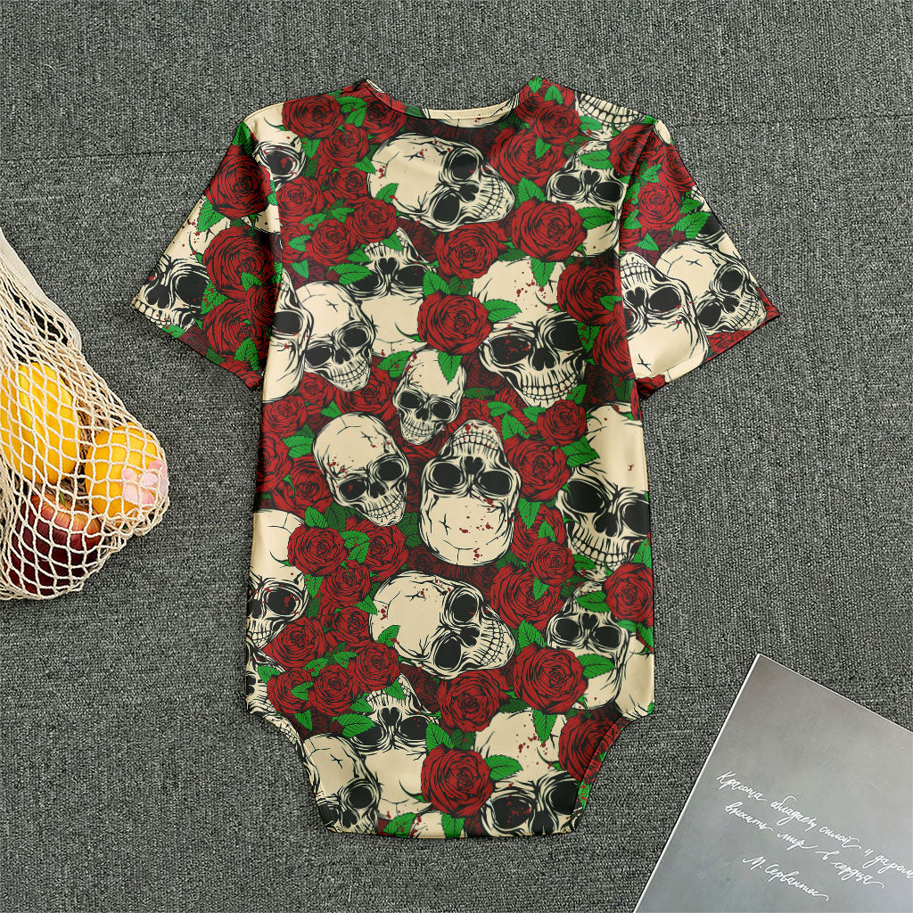 Red Rose Skull Pattern Print Men's Bodysuit