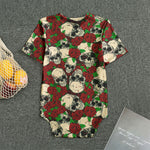 Red Rose Skull Pattern Print Men's Bodysuit