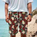 Red Rose Skull Pattern Print Men's Cargo Shorts