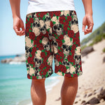 Red Rose Skull Pattern Print Men's Cargo Shorts