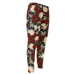 Red Rose Skull Pattern Print Men's Compression Pants