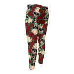 Red Rose Skull Pattern Print Men's Compression Pants