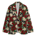 Red Rose Skull Pattern Print Men's Cotton Blazer
