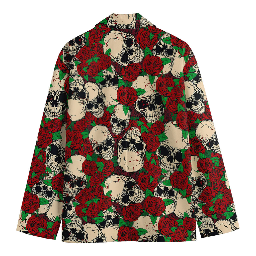 Red Rose Skull Pattern Print Men's Cotton Blazer