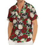 Red Rose Skull Pattern Print Men's Deep V-Neck Shirt