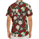 Red Rose Skull Pattern Print Men's Deep V-Neck Shirt