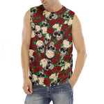 Red Rose Skull Pattern Print Men's Fitness Tank Top