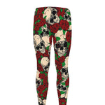Red Rose Skull Pattern Print Men's leggings