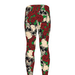 Red Rose Skull Pattern Print Men's leggings