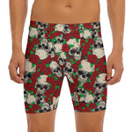 Red Rose Skull Pattern Print Men's Long Boxer Briefs