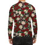 Red Rose Skull Pattern Print Men's Long Sleeve Rash Guard